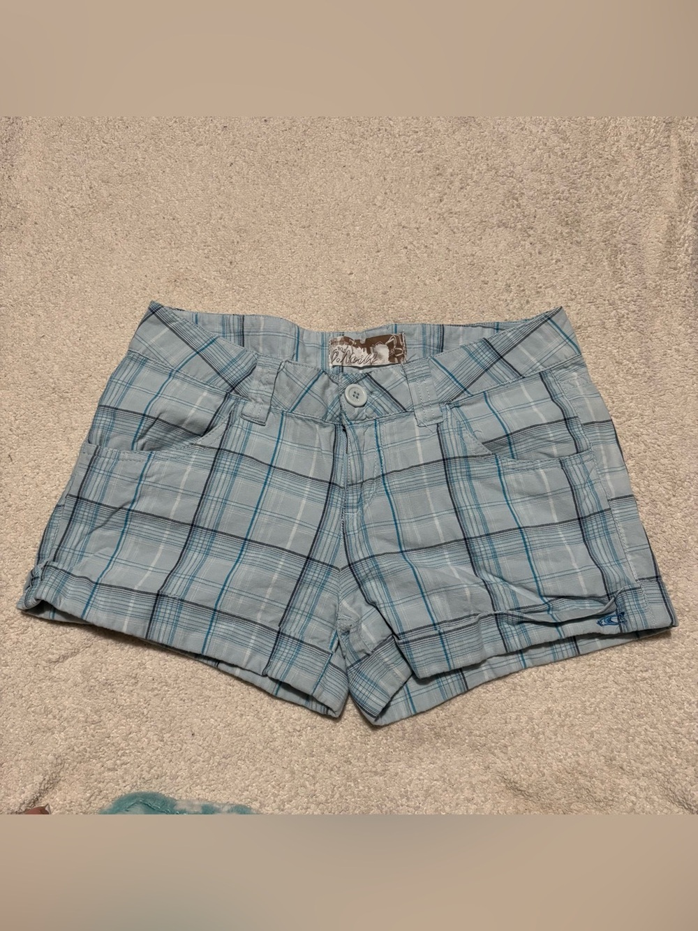 O'Neill Light Blue Plaid Flat Front Men's Shorts